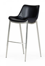 Load image into Gallery viewer, Faux Leather And Steel Low Back Bar Height Bar Chairs (Set of 2) - Black And Silver
