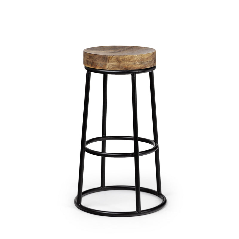 26" Wood And Iron Backless Counter Height Bar Chair - Black / Natural