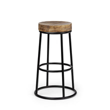 Load image into Gallery viewer, 26" Wood And Iron Backless Counter Height Bar Chair - Black / Natural
