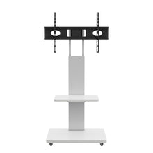Load image into Gallery viewer, Mobile TV Stand With Shelf Floor Mount Cart For TVs With Lockable Wheels Ideal For Living Room Bedroom Or Office - White

