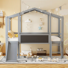 Load image into Gallery viewer, Loft House Bed With Ladder And Slide, With board And Light Strip On The Roof
