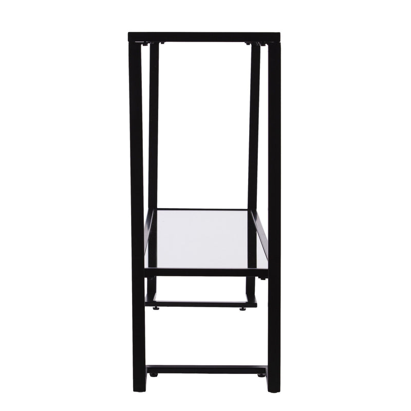 Glass Mirrored Sled Console Table With Shelves - Clear / Black