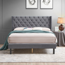 Load image into Gallery viewer, Velvet Button Tufted-Upholstered Bed with Wings Design - Strong Wood Slat Support - Easy Assembly - Gray, Queen, platform bed
