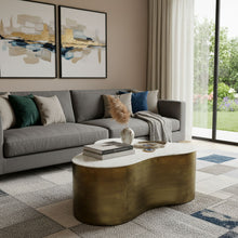 Load image into Gallery viewer, Brass Genuine Marble And Iron Free Form Solid Coffee Table - White
