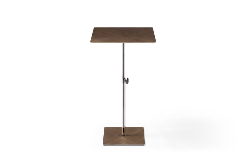 Steel Height Adjustable Square Pedestal End Table - Bronze / Silver