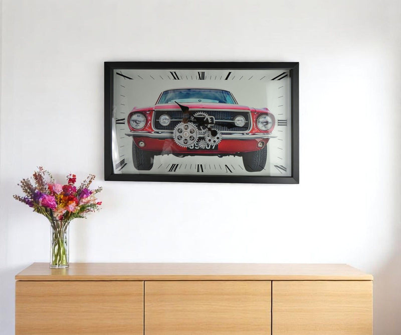 Silent Analog Exposed Gear Wall Clock - Black / Red / Silver