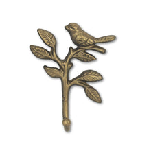 Load image into Gallery viewer, 5" Cast Iron Bird Wall Hook - Antiqued Gold
