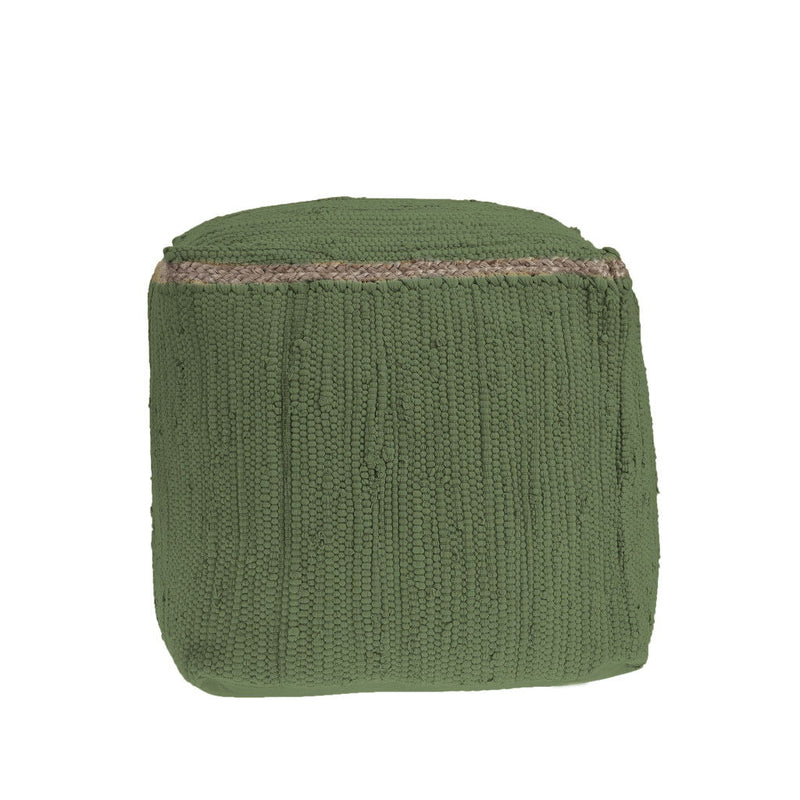 18" Cotton And Jute Cube Pouf Ottoman - Moss Green And Natural