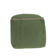 Load image into Gallery viewer, 18" Cotton And Jute Cube Pouf Ottoman - Moss Green And Natural
