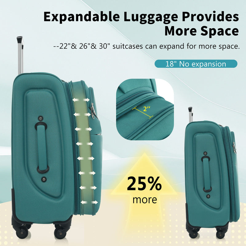 Softside Luggage 4 Piece Set With Expandable Spinner Wheels