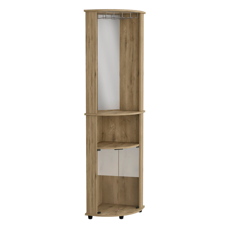 Laminate Corner Bar Cabinet With Two Shelves - Brown