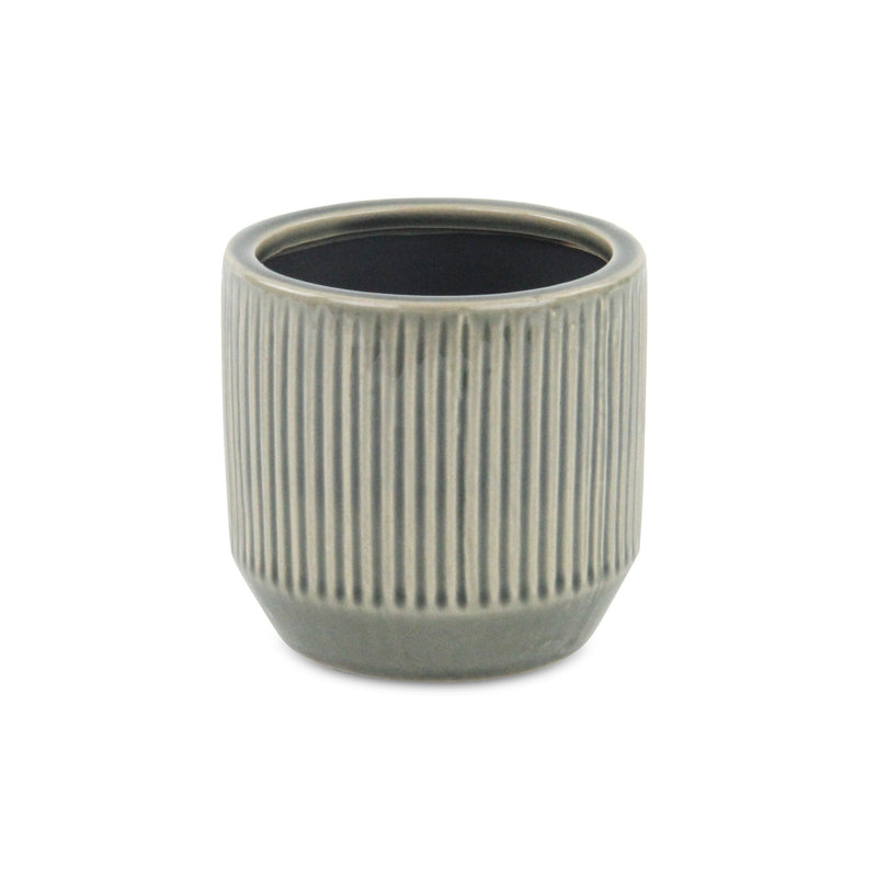 Striped Round Pot Planter (487457) - Gray