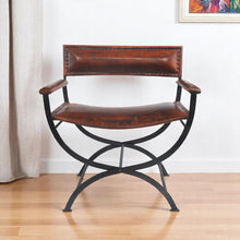 Load image into Gallery viewer, 29" Metal And Genuine Leather Director's Chair - Black / Brown
