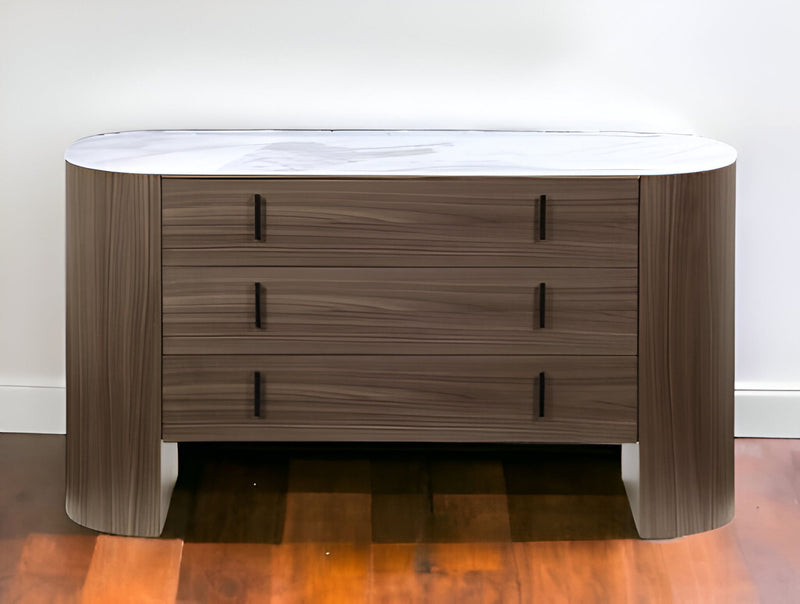 Marble Solid And Manufactured Wood Three Drawer Dresser - Walnut