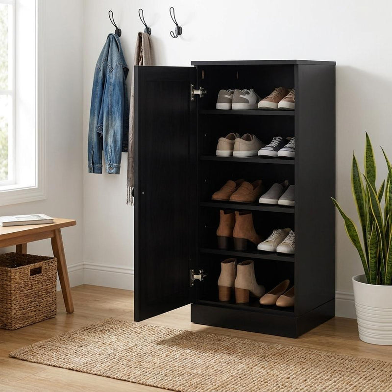 Ten Pair Solid Woodshoe Storage Cabinet (752114) - Black