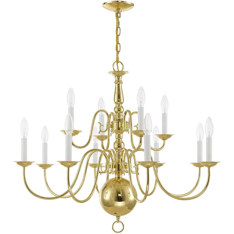 26" Twelve Light Dimmable Chandelier With Shades - Brass