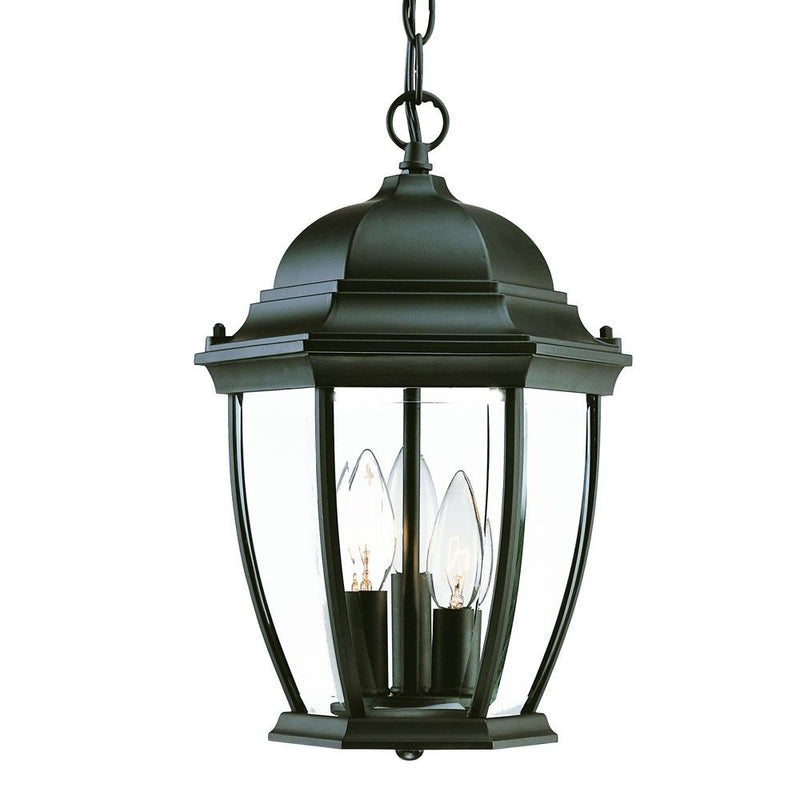 Three Light Wide Lantern Hanging Light - Matte Black