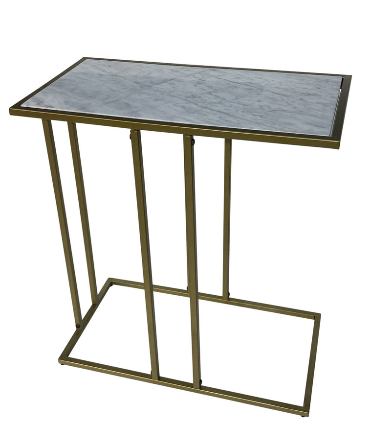 26" Marble And Iron Frame End Table - Antiqued Gold