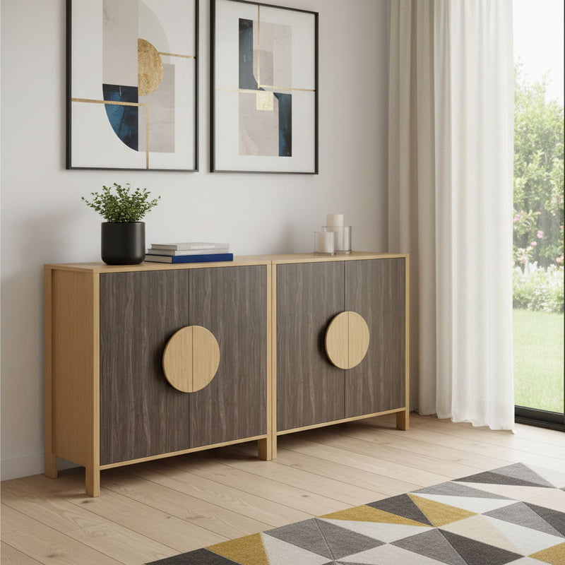 63" Solid Wood Console Accent Cabinet With Two Doors - Sepia