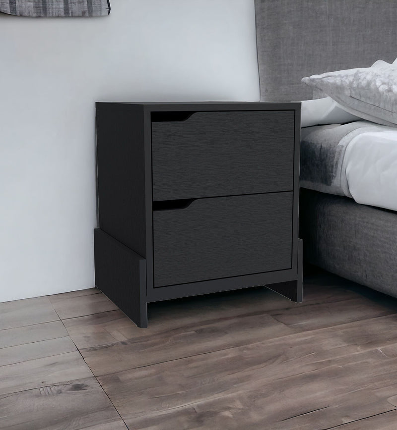 17" x 14.6" x 19.9" Two Drawer Faux Wood Nightstand - Black
