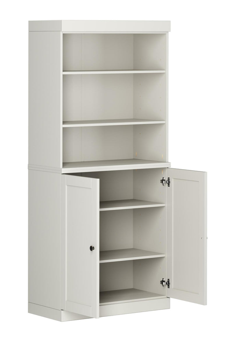 Adjustable Six Tier Library Bookcase With Two Doors (745630) - Off White