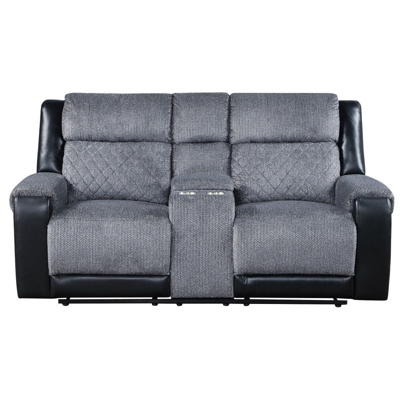 Faux Leather And Microfiber Manual Reclining Loveseat With Storage - Gray And Black