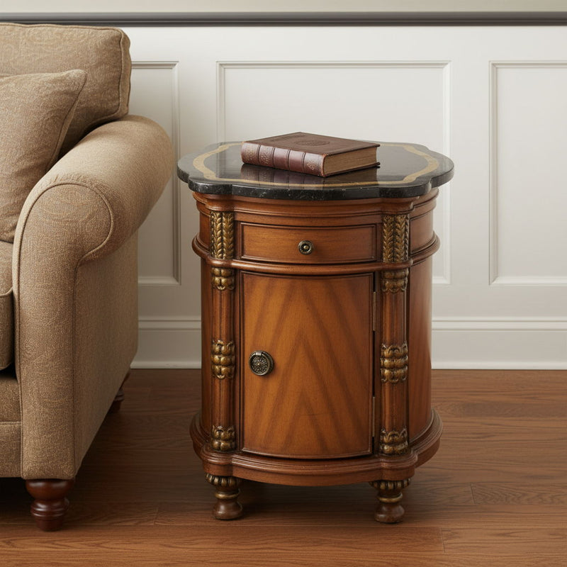 Stone Free Form Coffee Table With Drawer - Brown And Black