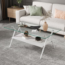 Load image into Gallery viewer, Rectangle Coffee Table With Tempered Glass Top And Shelf, Modern Table For Living Room
