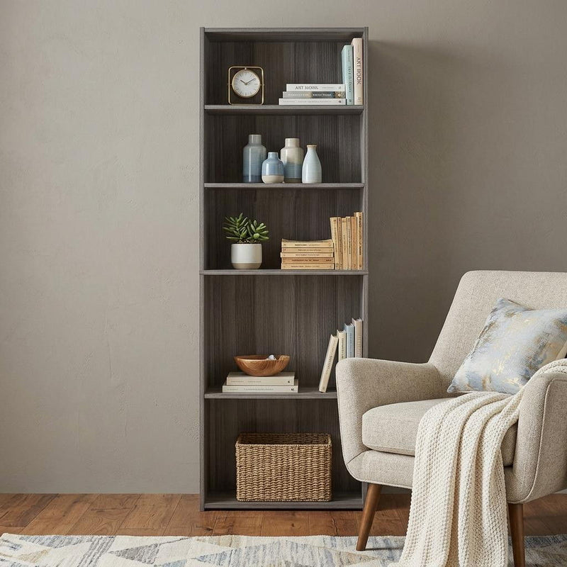Adjustable Five Tier Bookcase - Gray