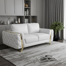 Load image into Gallery viewer, Genuine Leather Loveseat - White / Gold
