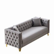Load image into Gallery viewer, 3 Seater Deep Seat Sofa, Sofa With Button Nailhead, Square Arm Couches, Furniture For Living Room - Gray

