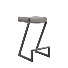Load image into Gallery viewer, 26" Faux Leather And Iron Backless Counter Height Bar Chair - Black / Gray
