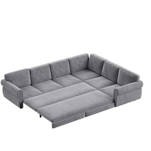 Load image into Gallery viewer, L-Shaped Sofa Couch With Pull Out Bed With Nailhead Trim &amp; Rolled Arm

