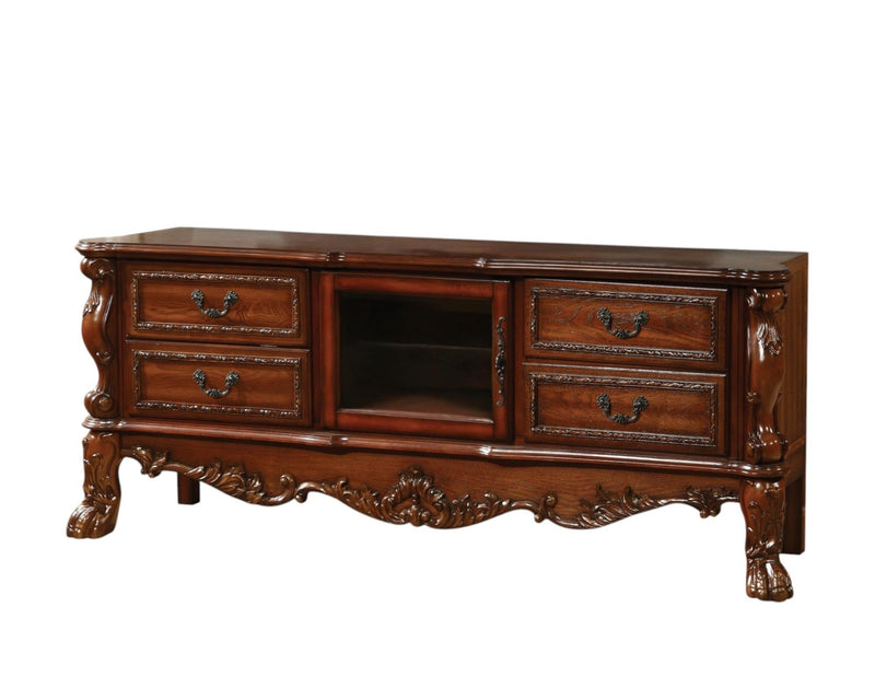 Wood Poly Resin Glass TV Console - Cherry Oak