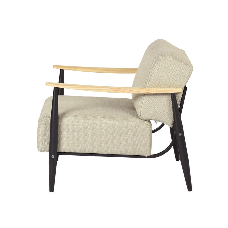 Upholstered Cushion Solid Wood Arm Chair - Beige / Black / Natural