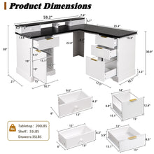 Load image into Gallery viewer, Fluted L-Shaped Desk With Charging Station &amp; Storage Cabinet
