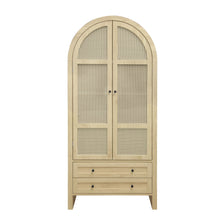 Load image into Gallery viewer, Tall Arched Kitchen Pantry, Arched Storage Display Cabinet With 2 Drawers &amp; Adjustable Shelves, Rattan Door Versatile Storage Cabinet For Kitchen, Dining Room, Living Room - Natural
