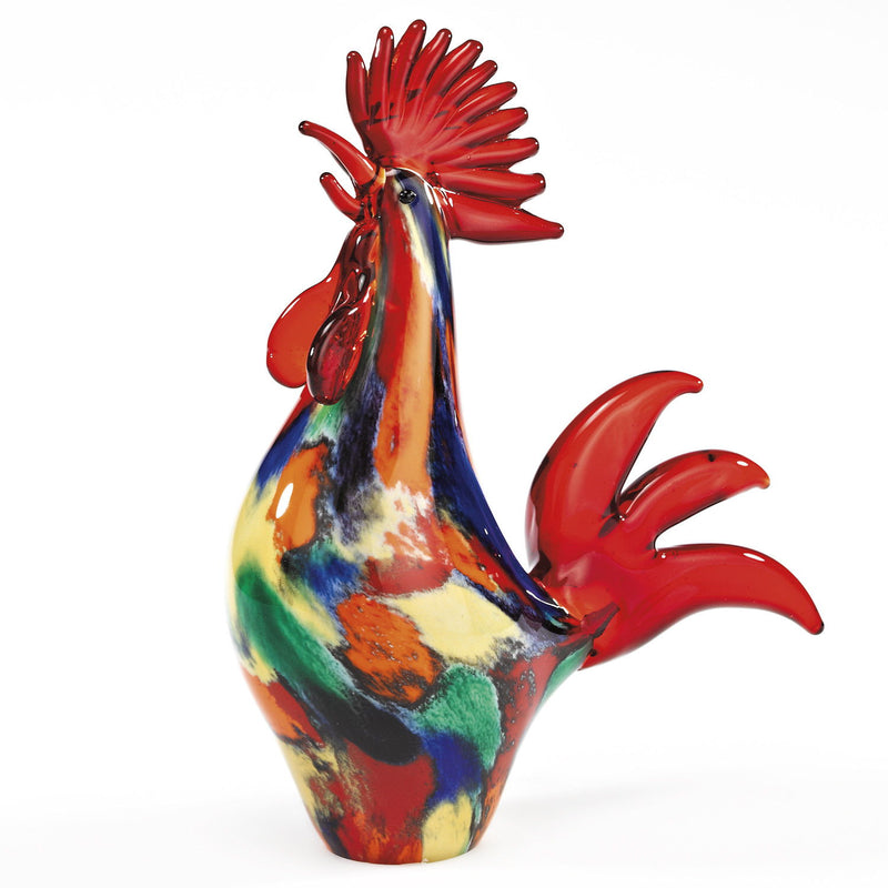 Murano Rooster Figurine Tabletop Sculpture - Red