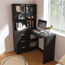 Load image into Gallery viewer, L-Shaped Computer Desk With Glass Cabinets, Built In LED Lights, USB Charging Ports
