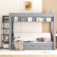 Load image into Gallery viewer, Wood Full Size Convertible Bunk Bed With Storage Staircase, Bedside Table, And 3 Drawers - Gray
