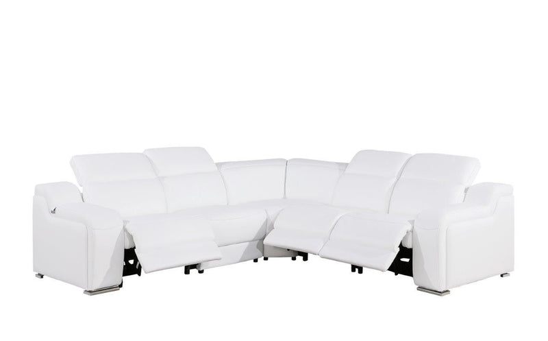 Italian Leather Power Reclining L Shaped Five Piece Corner Sectional - White