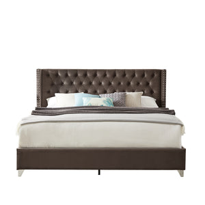 B100S King bed, Button designed Headboard,strong wooden slats + metal legs with Electroplate