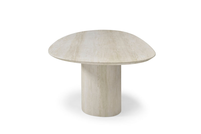 Marble Pedestal Base Oval Dining Table - Beige