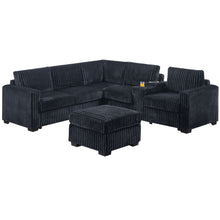 Load image into Gallery viewer, Contemporary L-Shaped Sectional Set With USB Console &amp; Ottoman
