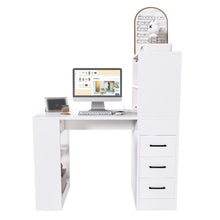 Load image into Gallery viewer, Modern Computer Desk With Built In Socket 3 Slide Drawers 4 Storage Levels - White
