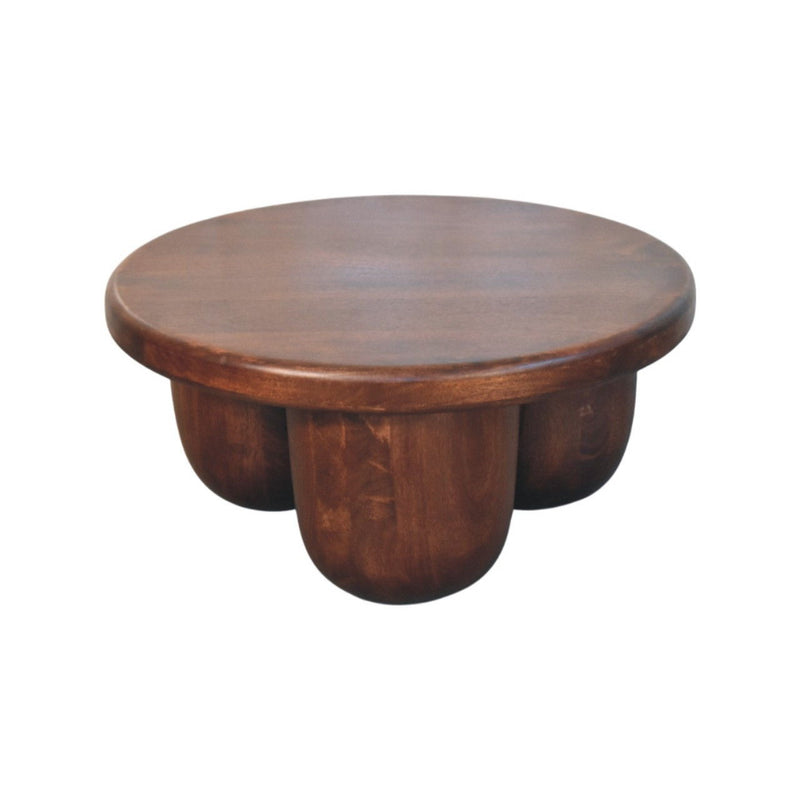 Round Coffee Table With Three Drawers - Brown