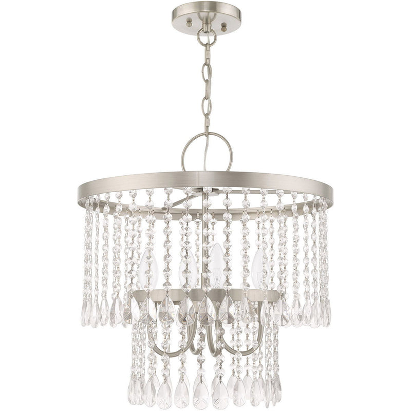 20" Four Light Dimmable Chandelier With Shades - Nickel / Pearl Silver