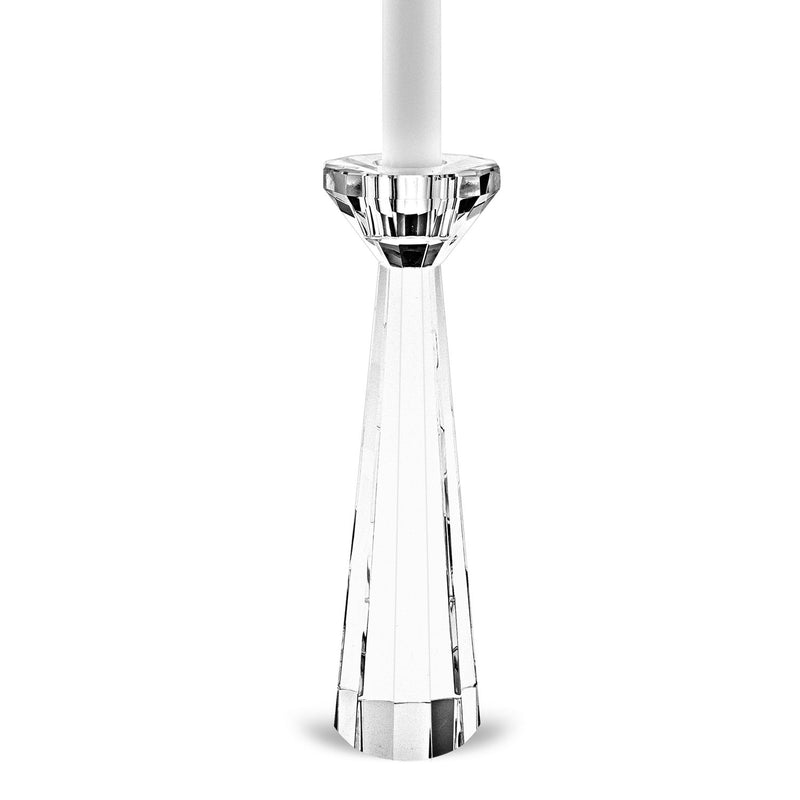 Hand Crafted Pair Of Faceted Candle Holders - Clear