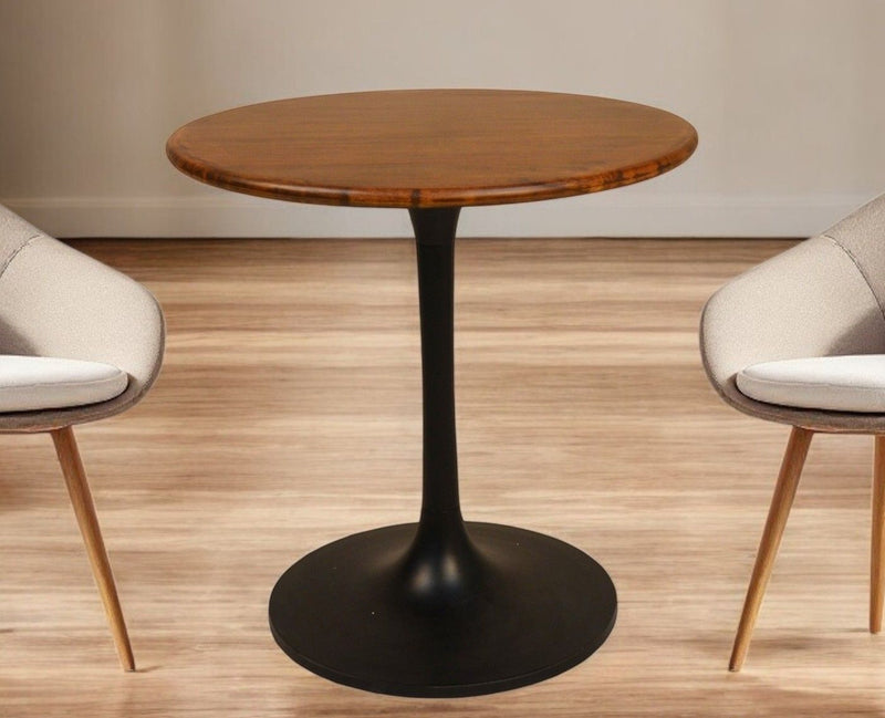 30" Rounded Solid Wood And Iron Pedestal Base Dining Table - Brown