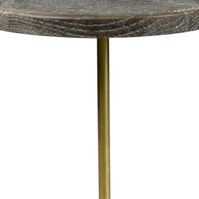 20" Solid Wood And Marble Round End Table - Black And Brown